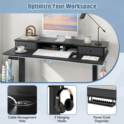 Dreamade Electric Standing Desk with 2 Drawers, 48" /55"x 24" Height Adjustable Electric Stand Up Desk with Storage Shelf