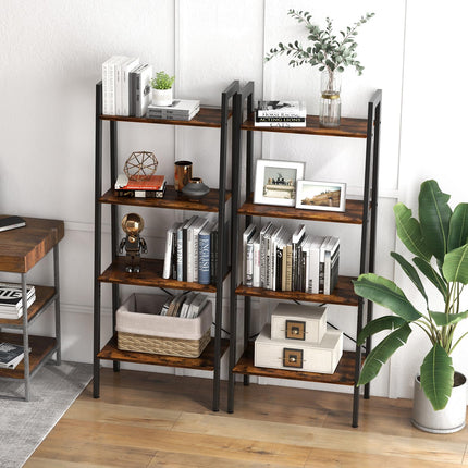 Dreamade Industrial 4-Tier Bookshelf, Ladder Bookshelf with Metal Frame, Anti-Tipping Kits