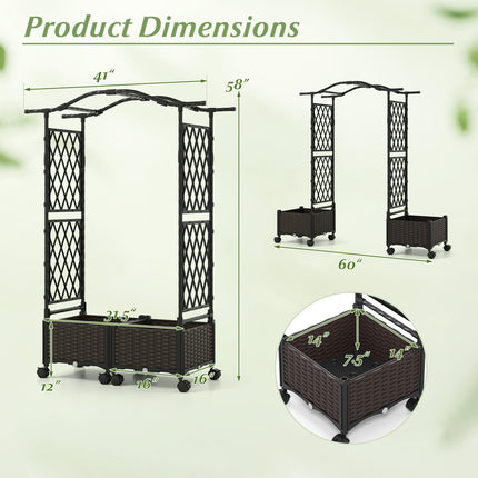 Dreamade Planter Boxes with Arch Trellis for Climbing Vines Vegetables Flowers