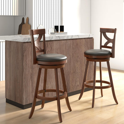 Dreamade Bar Stools Set of 2, 30.5" Counter Height Bar Dining Chairs with Back & Footrest, Rubber Wood Frame
