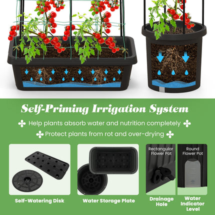 Dreamade Set of 2 Raised Garden Bed w/Trellis & Plant Cage, Planter Box w/ 71” Cucumber Trellis