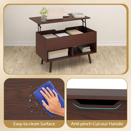 Dreamade Lift Top Coffee Table Modern Cocktail Table w/Hidden Compartment & 2 Open Shelves