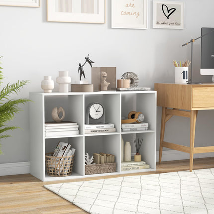Dreamade 6-Cube Bookcase, White Cubby Bookshelf w/Back Guardrail & Anti-Tipping Kits
