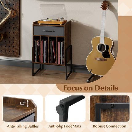 Dreamade Record Player Stand 2-Tier Turntable Stand with Fabric Drawer