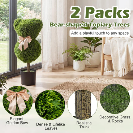 Dreamade 2 Pcs Bear Topiary Trees with Pots 24.5" Decorative Artificial Animal Shrubs