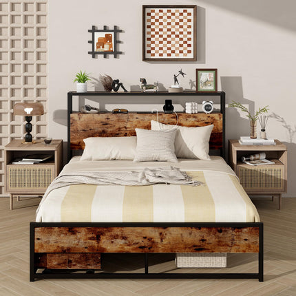 Dreamade Queen/Full Size Bed Frame with 2-Tier Storage Headboard