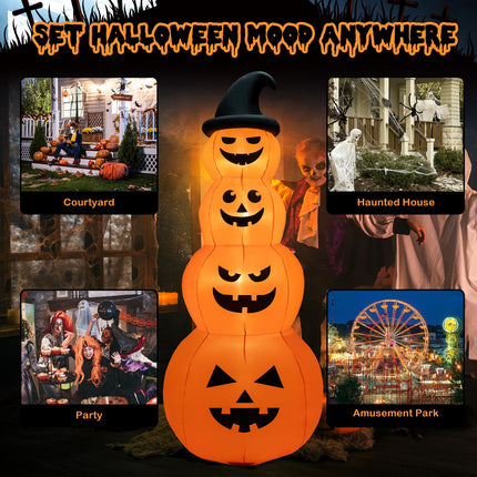 DREAMADE 8 FT Halloween Inflatable Pumpkin Stack 4-Tier Jack-O-Lantern