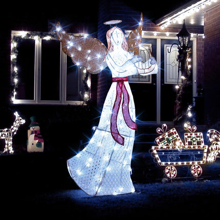 Dreamade 5 FT Christmas Lighted Angel, Pre-Lit Winged Holiday Figure Angel with 120 Cold White LED Lights