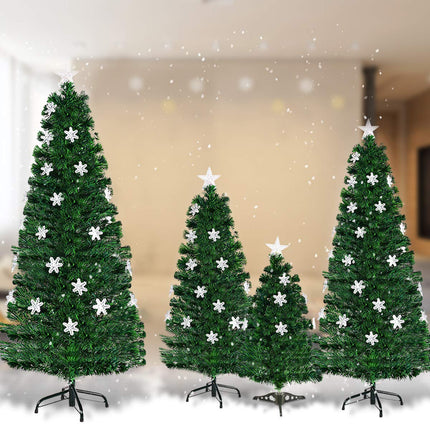 Dreamade 4ft Pre-Lit Fiber Optic Christmas Tree Artificial Xmas Full Tree with Colorful Snowflake LED Lights