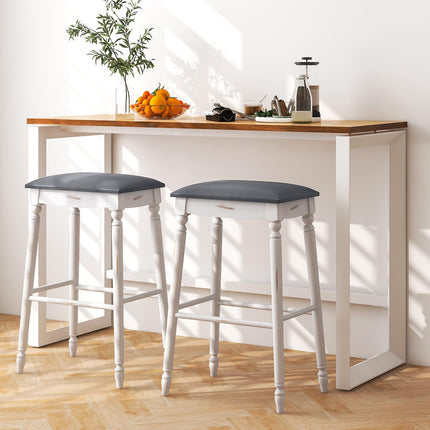 Dreamade Bar Stools, 29"/24" Bar Height Saddle Stools w/Padded Seat, Rubber Wood Legs, Footrests & Antiqued Surface