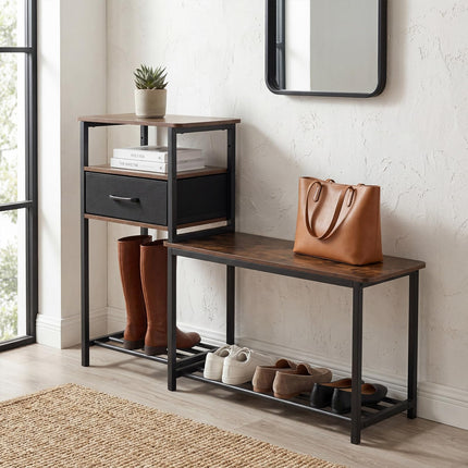 Dreamade 3-Tier Industrial Shoe Storage Bench with Drawer & Metal Frame