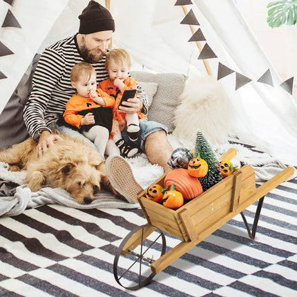 Dreamade Wooden Wagon Planter, Small Wheelbarrow Wagon Flower, Indoor & Outdoor Raised Bed