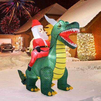 Dreamade 6.7 FT Inflatable Christmas Santa Claus Riding Dinosaur Decoration with Lights Stakes