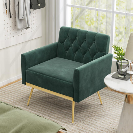 Dreamade Modern Velvet Accent Chair Set of 1/2, Mid-Century Upholstered Single Sofa Chair w/Button Tufted Back
