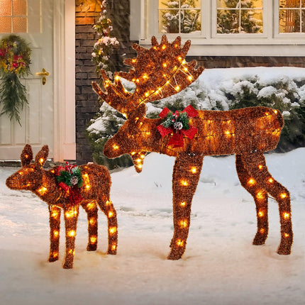Dreamade 2 Pieces Lighted Christmas Moose Family, Light-up Xmas Deer Decorations with 170 LED Lights