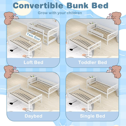 Dreamade Wood Bunk Bed Twin Over Twin, Solid Wood Bunk Bed Frame with Ladder & Safety Guardrails