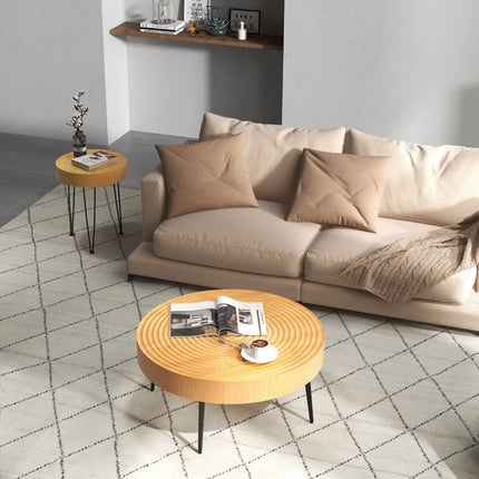 Dreamade Round Coffee Table Set of 2 - Sofa Side Nesting Table w/Solid Pine Wood Top