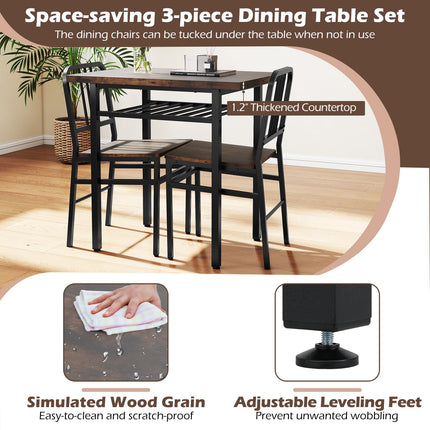 Dreamade 3-Piece Dining Table Set | Rectangular Kitchen Table with Storage Rack and 2 Dining Chairs