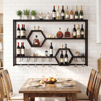 Dreamade Wall Mounted Wine Rack 47” Large Floating Bar Shelves