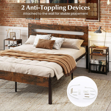 Dreamade 3-Tier End Table w/Metal Mesh Compartment & 2 AC Outlets (1/2)