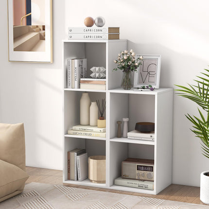 Dreamade 3-Cube Bookcase, White Cubby Bookshelf w/Back Guardrail & Anti-Tipping Kits