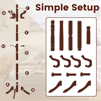 Dreamade Solid Wood Coat Rack Freestanding Hall Tree with 3 Adjustable Heights and 11 Hooks