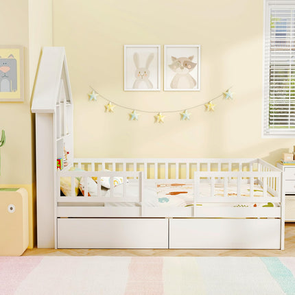 Dreamade Twin House Bed with 2 Storage Drawers