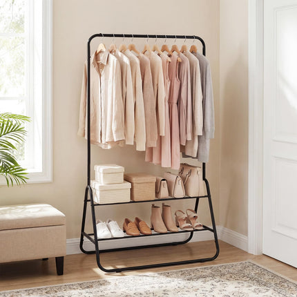Dreamade Heavy Duty Clothes Rack | Metal Garment Rack with Hanging Rod and Storage Shelves