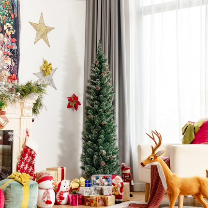 Dreamade Artificial Pencil Christmas Tree, Snow Flocked Slim Xmas Tree - DreamadeUS