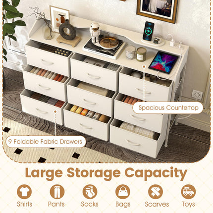 Dreamade 9-Drawer LED Dresser for Bedroom with Charging Station