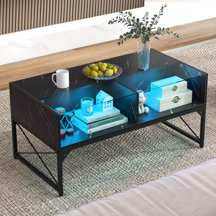 Dreamade LED Coffee Table, High Gloss Coffee Tables with 4 Storage Cubes