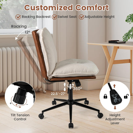 Dreamade Faux Fur Desk Chair with Rocking Backrest & Thick Padded Cushion