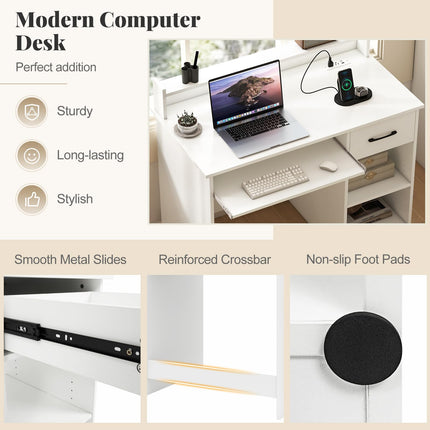 Dreamade White Desk with Drawers Modern Home Office Desk