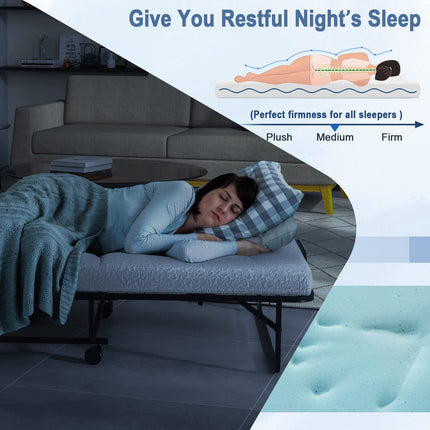 Dreamade Folding Bed with Mattress for Adults, Twin Size Rollaway Beds for Guest, 75"x 38"