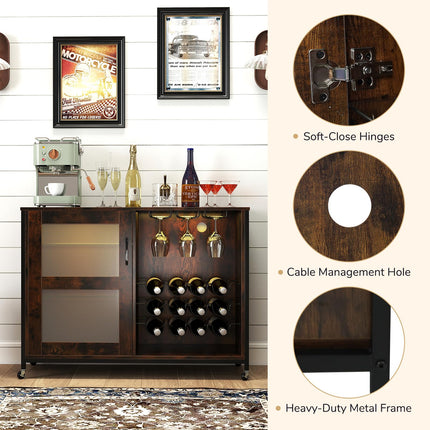 Dreamade Wine Bar Cabinet with LED Light Kitchen Buffet Sideboard