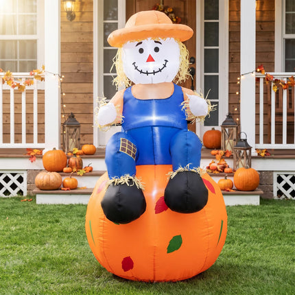 DREAMADE 4 FT Fall Inflatable Decoration Scarecrow Sitting on Pumpkin