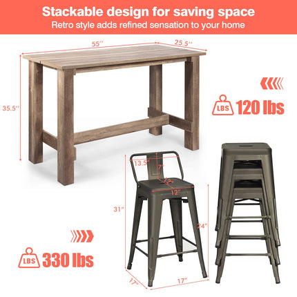 Dreamade 5 Pieces Dining Table Set, Rectangular Counter Height Table w/ 4 Metal Bar Stools