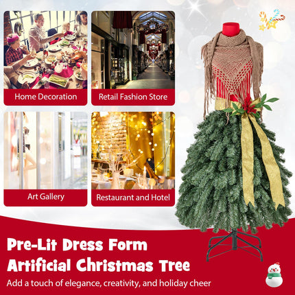 Dreamade 5ft Pre-Lit Dress Form Christmas Tree with Female Mannequin Torso & Scarf
