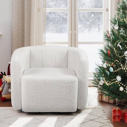 Dreamade 360° Swivel Accent Chair - Sherpa Upholstered Boucle Barrel Club Chair with Padded Armrests