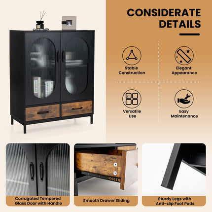 Dreamade Buffet Cabinet with 2 Drawers, Wooden Sideboard, Standing 2-Tier Cupboard (Black & Brown)