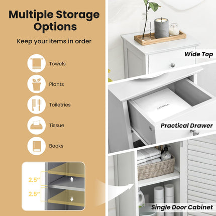 Dreamade Bathroom Floor Storage Cabinet - Freestanding Side Cabinet with 1 Door, 1 Drawer & 3-Height Adjustable Shelf