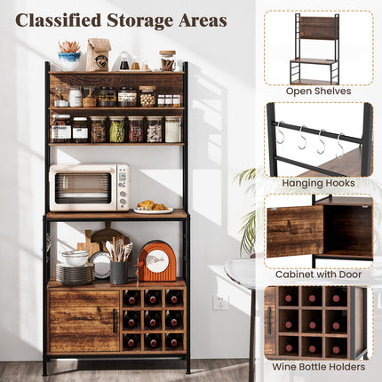 Dreamade Bakers Rack with Power Outlet, 67” Microwave Stand with Storage Cabinet, Spice Rack