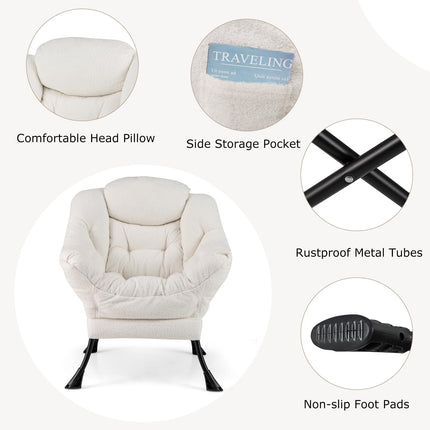 Dreamade Set of 1/2 Lazy Chair with Folding Ottoman, Modern Sherpa Accent Chair w/Armrests & Pocket