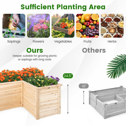 Dreamade Raised Garden Bed, 47.5" x 47.5" x 24.5" Wooden Planter Box, Outdoor L-Shaped Deep Garden Bed for Sapling Flower Herb Vegetable Fruit