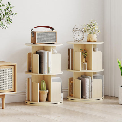 Dreamade 2-Tier Rotating Bookshelf 360° Display Rack w/Dividers & Anti-Falling Baffles