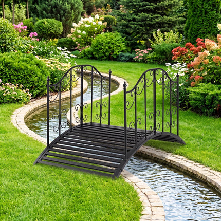 Dreamade 4 FT Metal Garden Bridge with Powder-Coated Finish & Scrollwork Rails