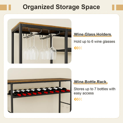 Dreamade Tall Wine Bar Cabinet with LED Lights for Kitchen