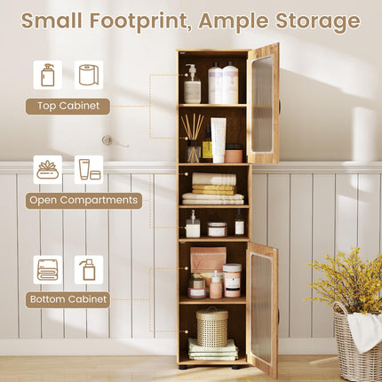 Dreamade 67" Tall Bathroom Storage Cabinet | Narrow Freestanding Cabinet with 2 Fluted Doors