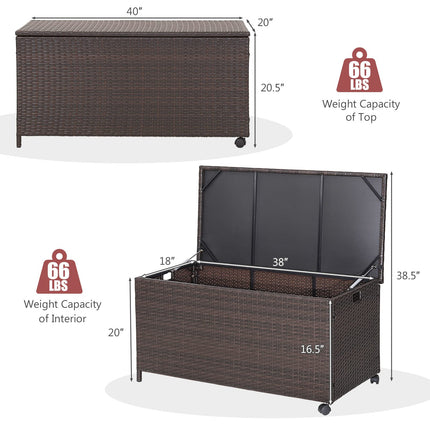 Dreamade Outdoor Wicker Storage Box - 50 Gallon PE Rattan Storage Container with Lid, Mix Brown