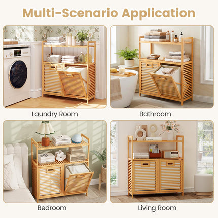 Dreamade Double Tilt Out Laundry Hamper w/2-Tier Storage Shelf